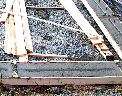 Preparing the footings for pouring concrete